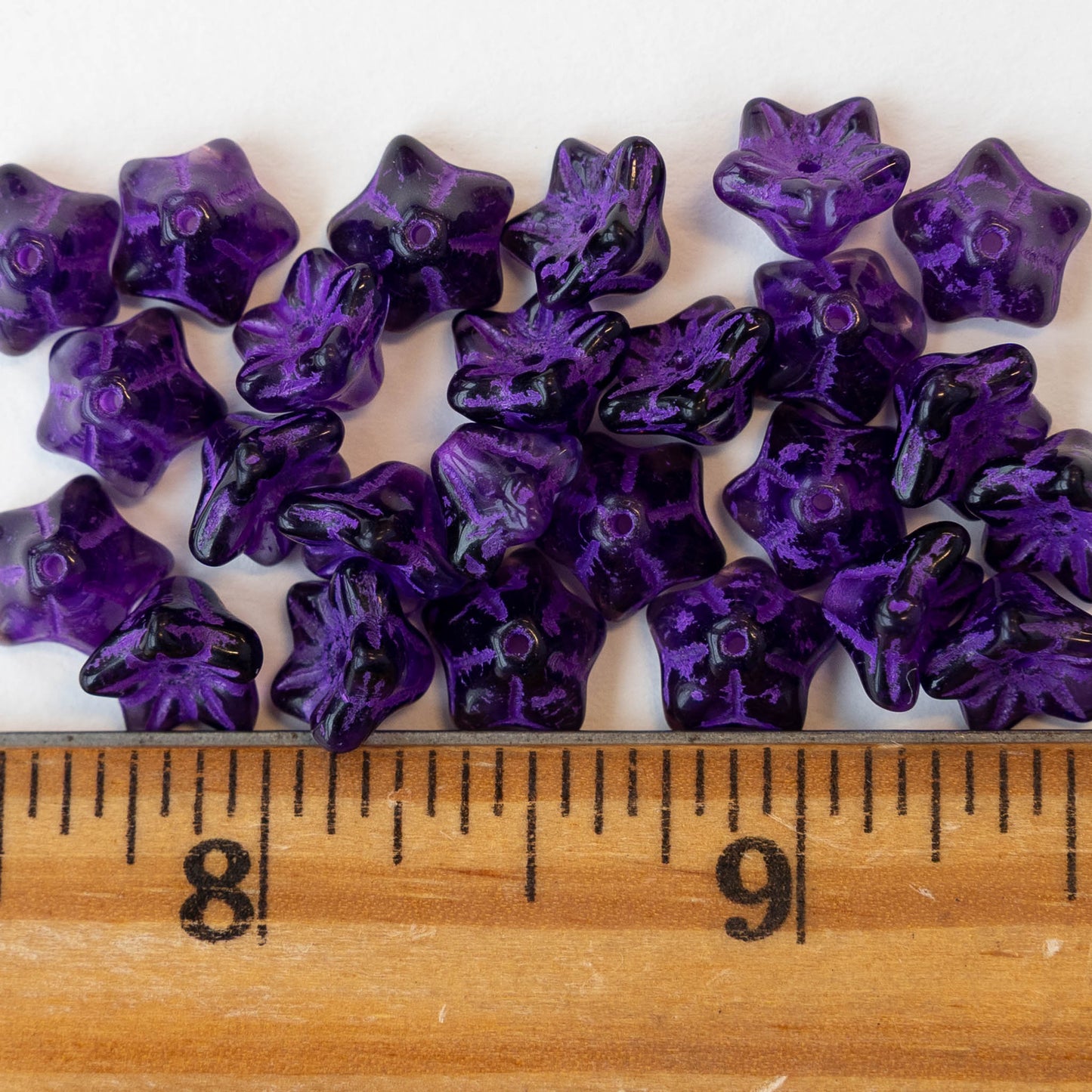 5x8mm Glass Bell Flower Beads - Purple with Purple Wash - 25 beads