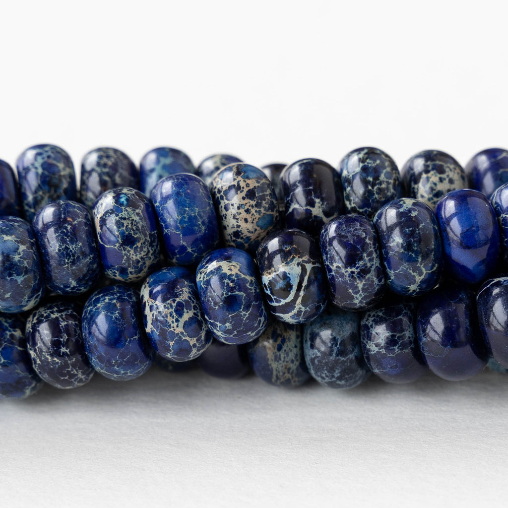 5x8mm Impression Jasper Rondelle Beads Cobalt Blue 20 Beads