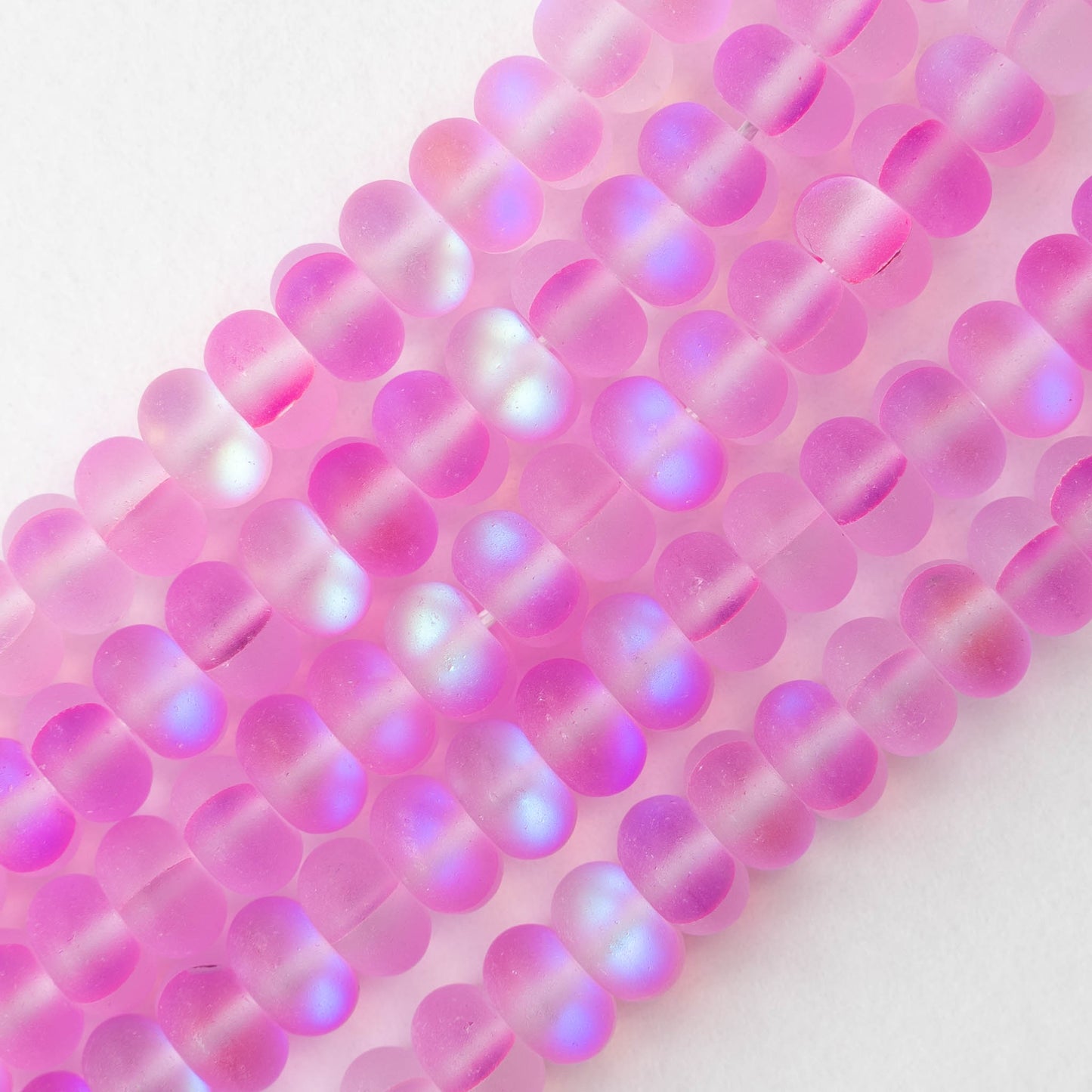 5x8mm Glass Rondelle Beads - Matte Pink Mystic Aura - Whole or Half Strand