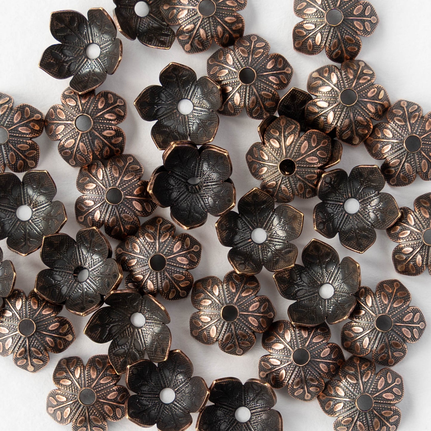 5x9mm Flower Bead Caps - Copper - 2, 6, or 12 beads