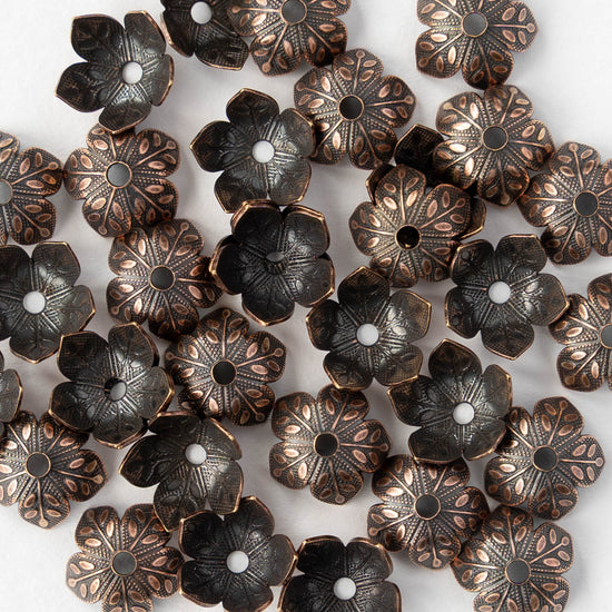 5x9mm Flower Bead Caps - Copper - 2, 6, or 12 beads