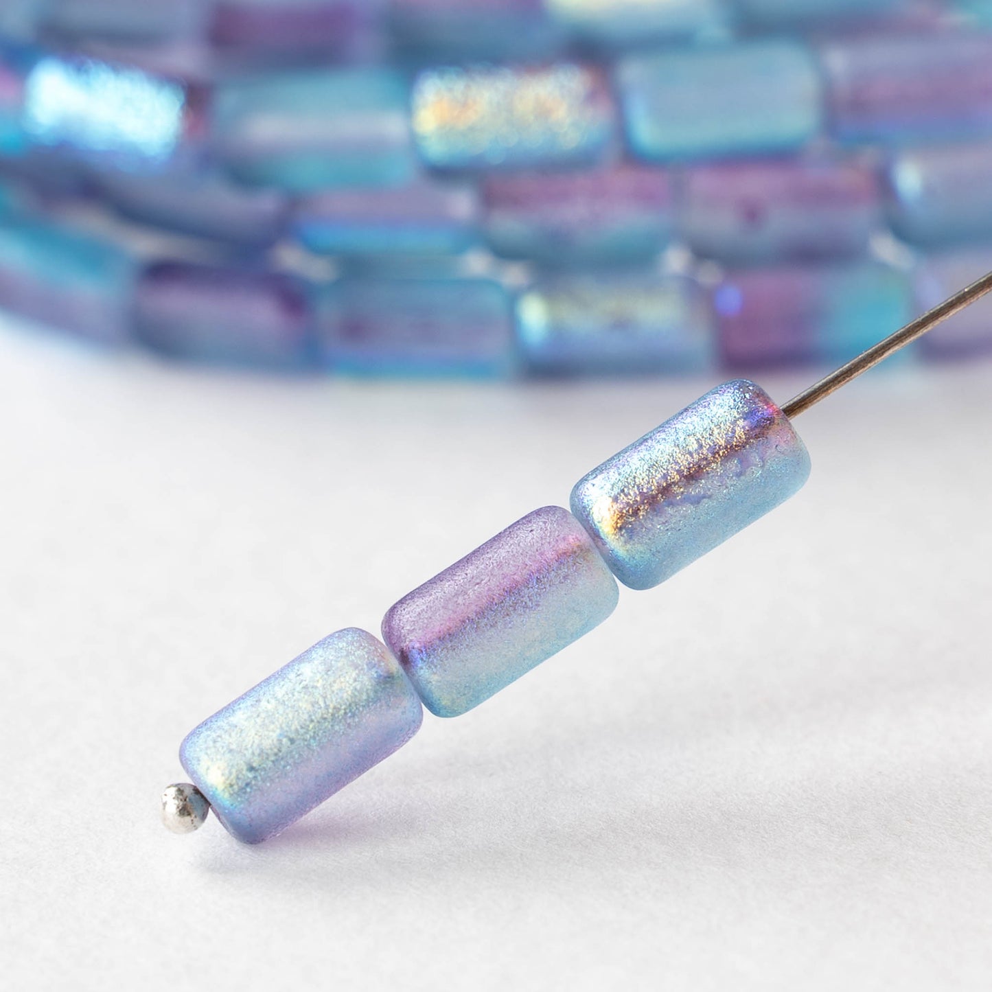 9x5mm Glass Tube Beads - Etched Purple Blue AB - 16 beads