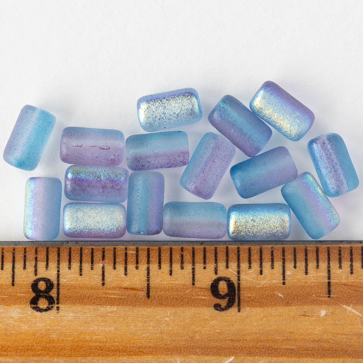 9x5mm Glass Tube Beads - Etched Purple Blue AB - 16 beads