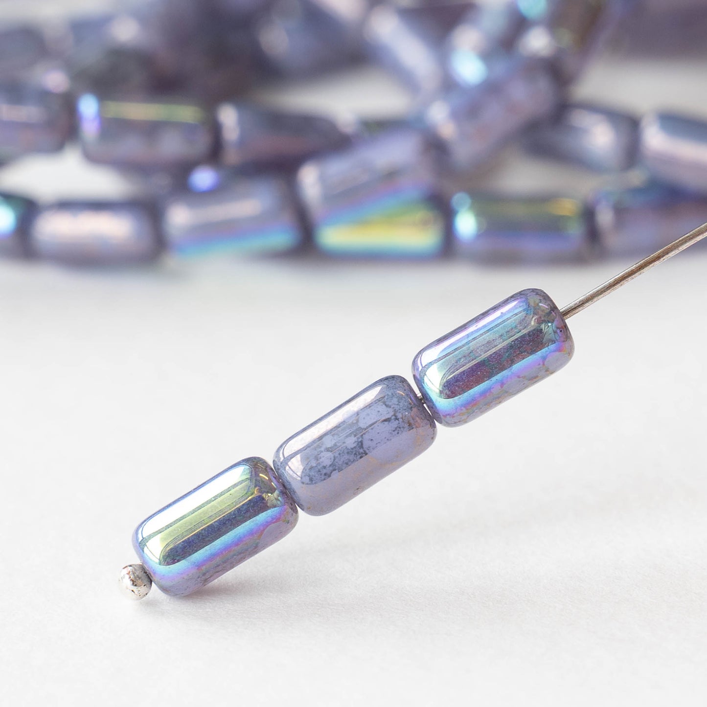 9x5mm Glass Tube Beads - Light Lavender Silver AB - 16 beads