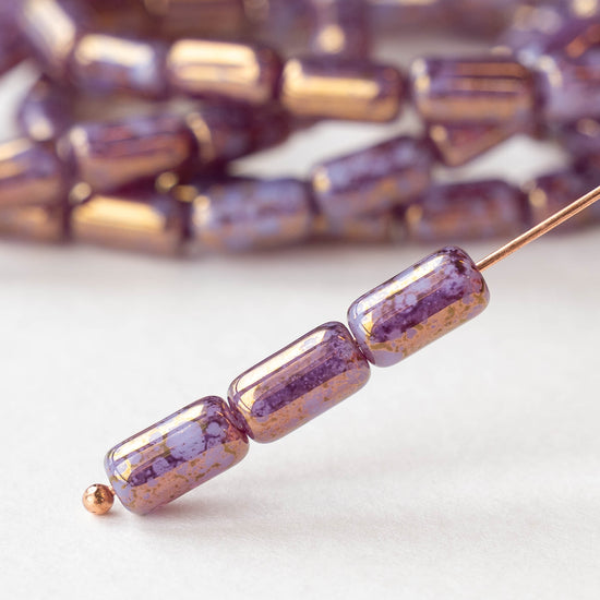 9x5mm Glass Tube Beads - Purple Bronze Luster - 16 beads