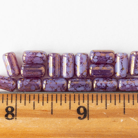 9x5mm Glass Tube Beads - Purple Bronze Luster - 16 beads