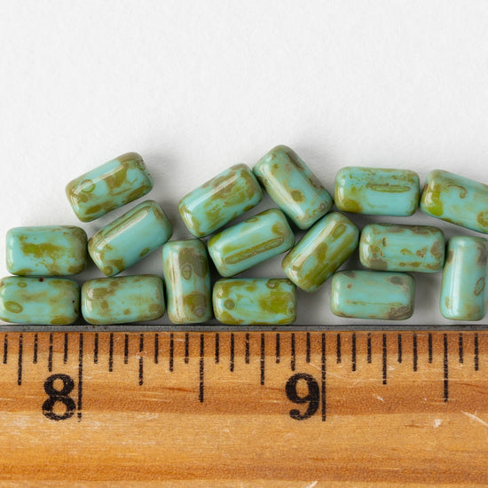 9x5mm Glass Tube Beads - Turquoise Picasso - 16 beads
