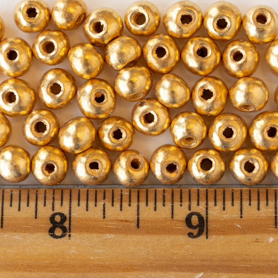 6-7mm 24K Gold Coated Ceramic Round Beads - Gold - 10 or 30