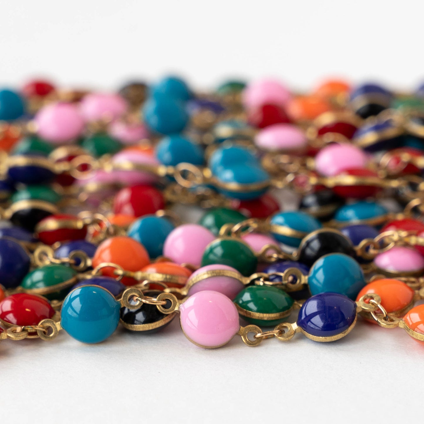 6.5mm Beaded Lentil Chain - Colorful Mix - Priced by the inch