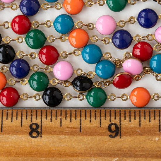 6.5mm Beaded Lentil Chain - Colorful Mix - Priced by the inch