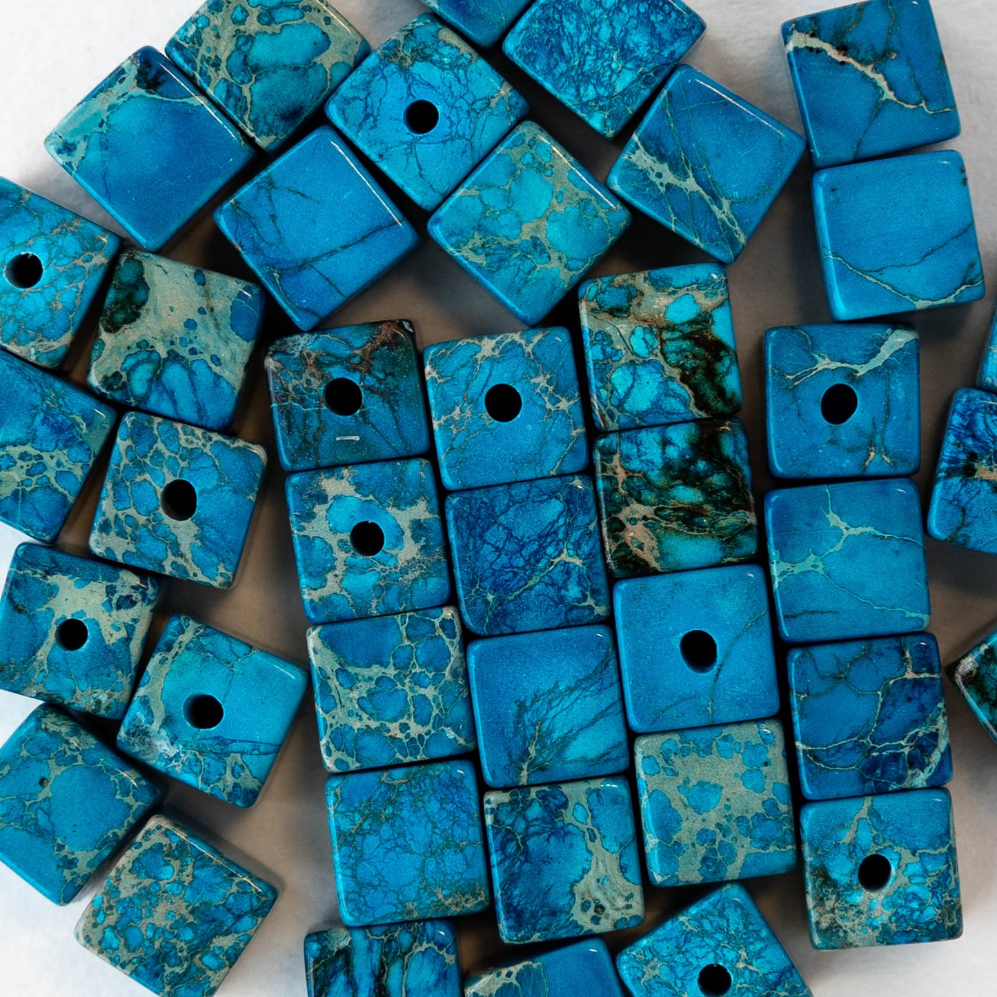 6mm Impression Jasper Cube Beads - Aqua Blue ~30 beads