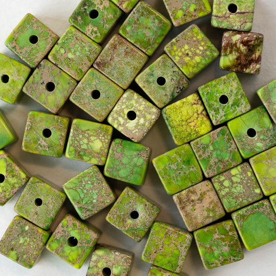 6mm Impression Jasper Cube Beads - Green ~30 beads