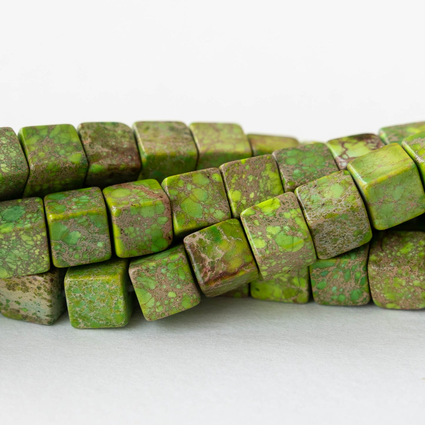 6mm Impression Jasper Cube Beads - Green ~30 beads