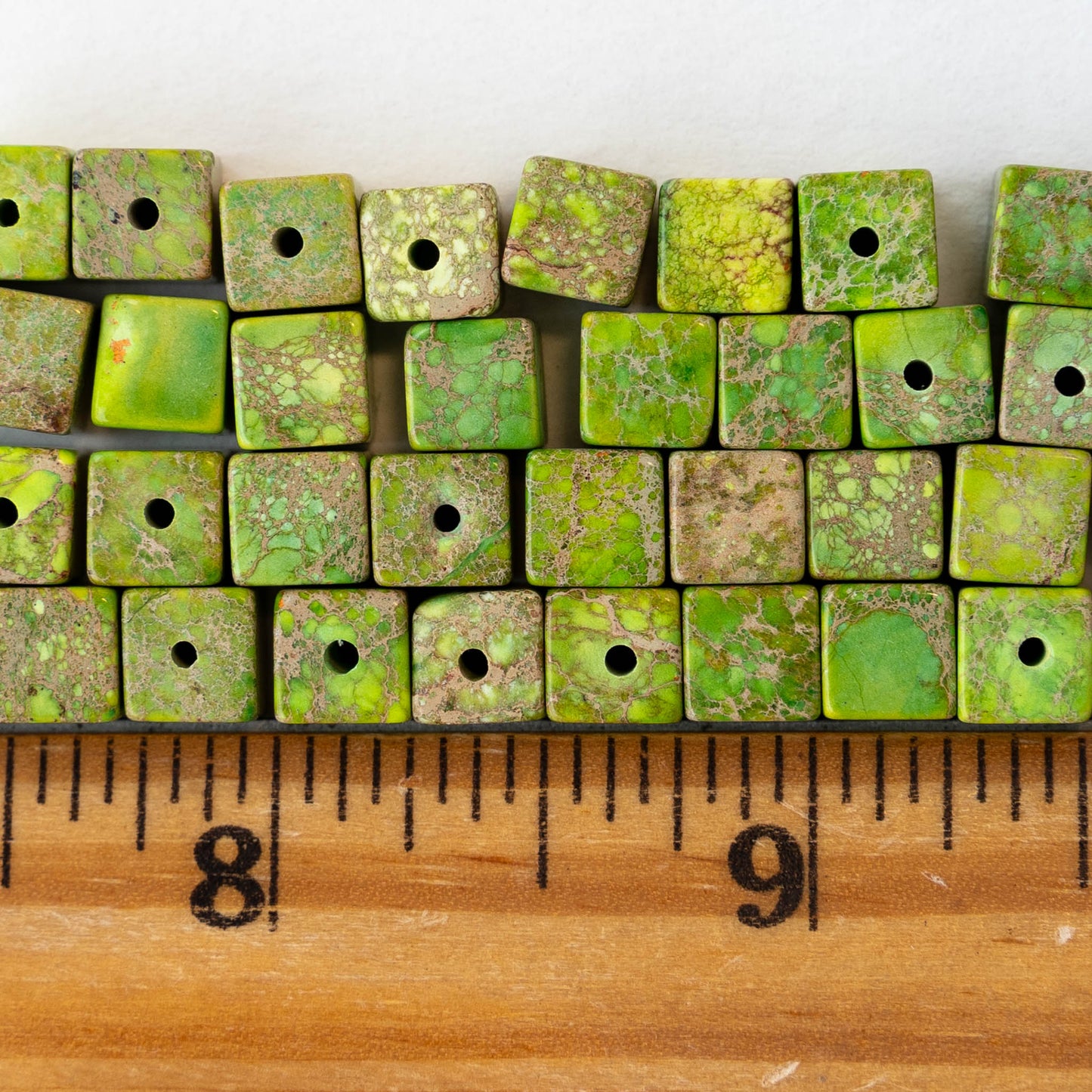 6mm Impression Jasper Cube Beads - Green ~30 beads