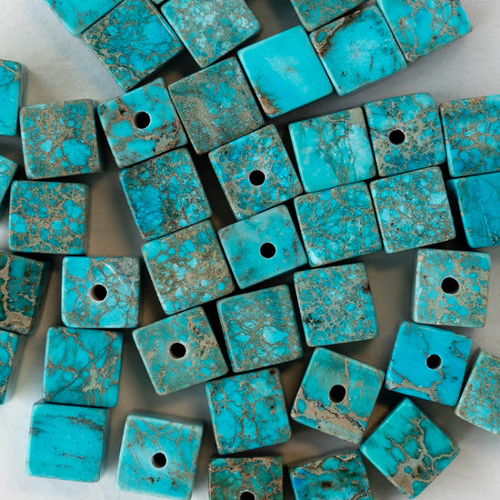 6mm Impression Jasper Cube Beads - Turquoise ~30 beads