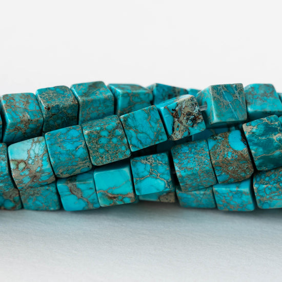 6mm Impression Jasper Cube Beads - Turquoise ~30 beads