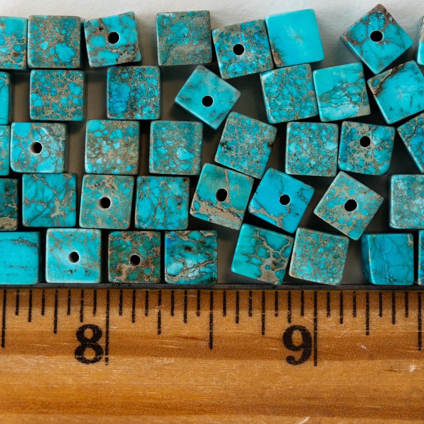 6mm Impression Jasper Cube Beads - Turquoise ~30 beads