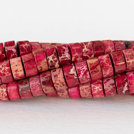 3x6mm Impression Jasper Wheel Beads - Cherry Red - 30 Beads