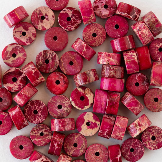 3x6mm Impression Jasper Wheel Beads - Cherry Red - 30 Beads