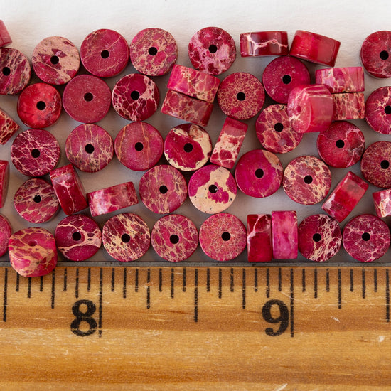 3x6mm Impression Jasper Wheel Beads - Cherry Red - 30 Beads