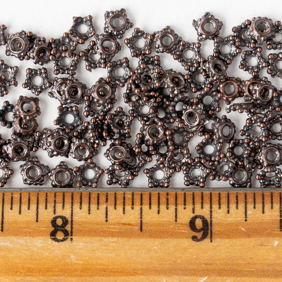 6mm Beaded Star Bead Cap - Antique Copper - 10 or 20 caps