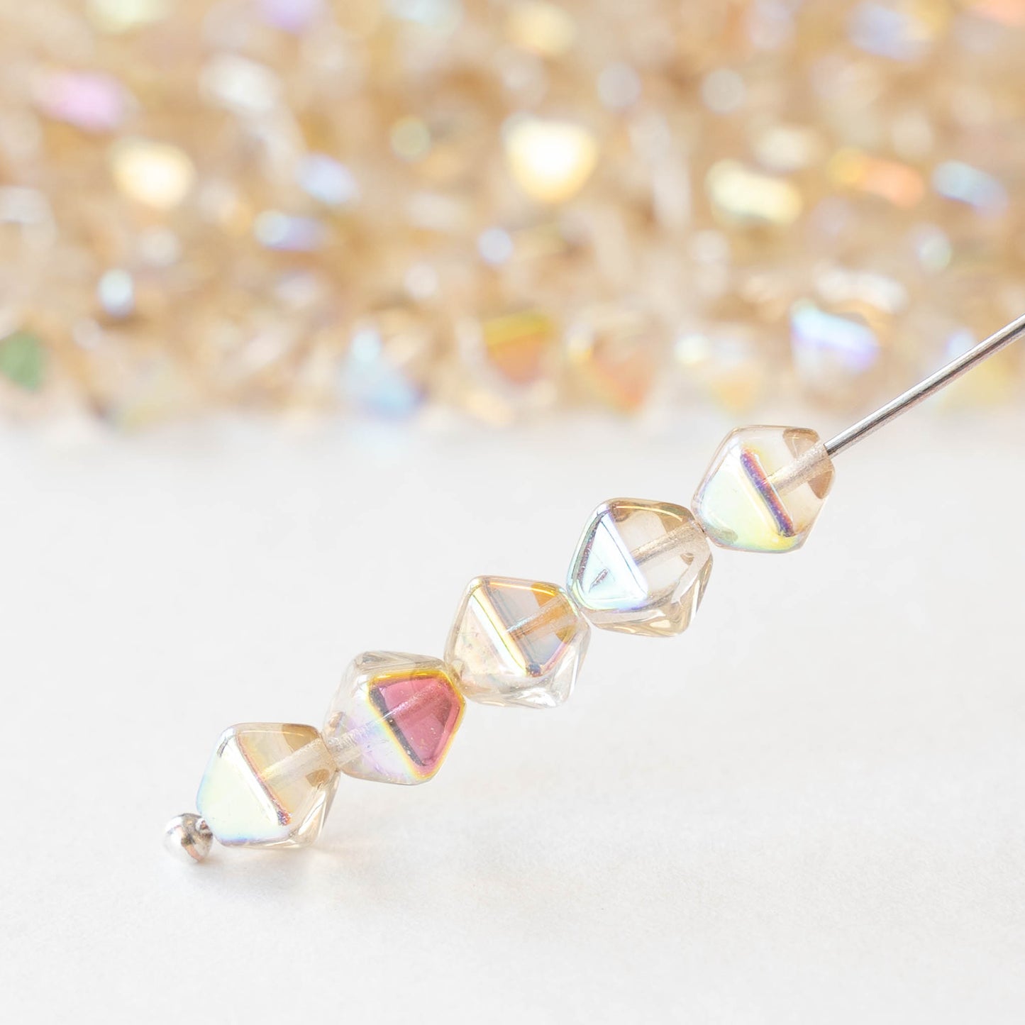 6mm Glass Bicone Beads - Crystal Lemon Rainbow - 50 Beads
