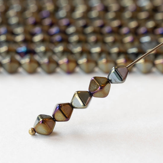 6mm Glass Bicone Beads - Gold Iris - 25 or 50 Beads