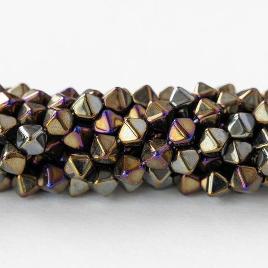 6mm Glass Bicone Beads - Gold Iris - 25 or 50 Beads