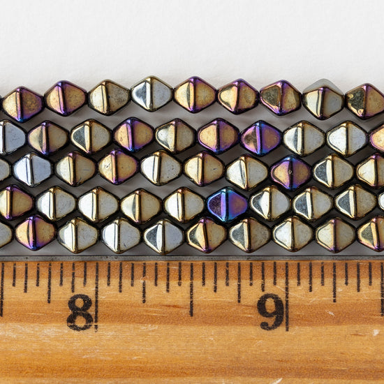 6mm Glass Bicone Beads - Gold Iris - 25 or 50 Beads