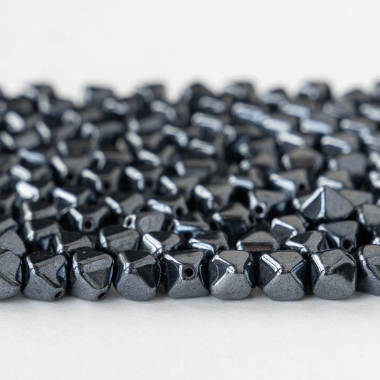 6mm Glass Bicone Beads - Jet Hematite - 75 beads