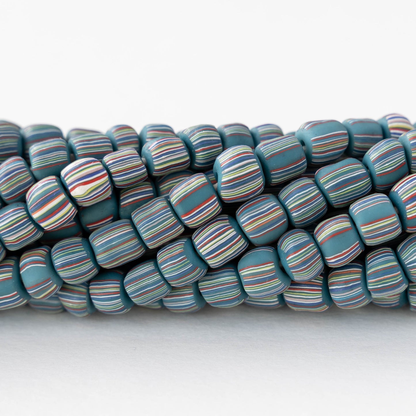 Glass Java Beads - Blue with Stripes - Whole or Half Strand