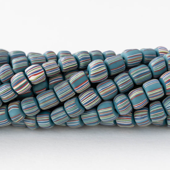 Glass Java Beads - Blue with Stripes - Whole or Half Strand