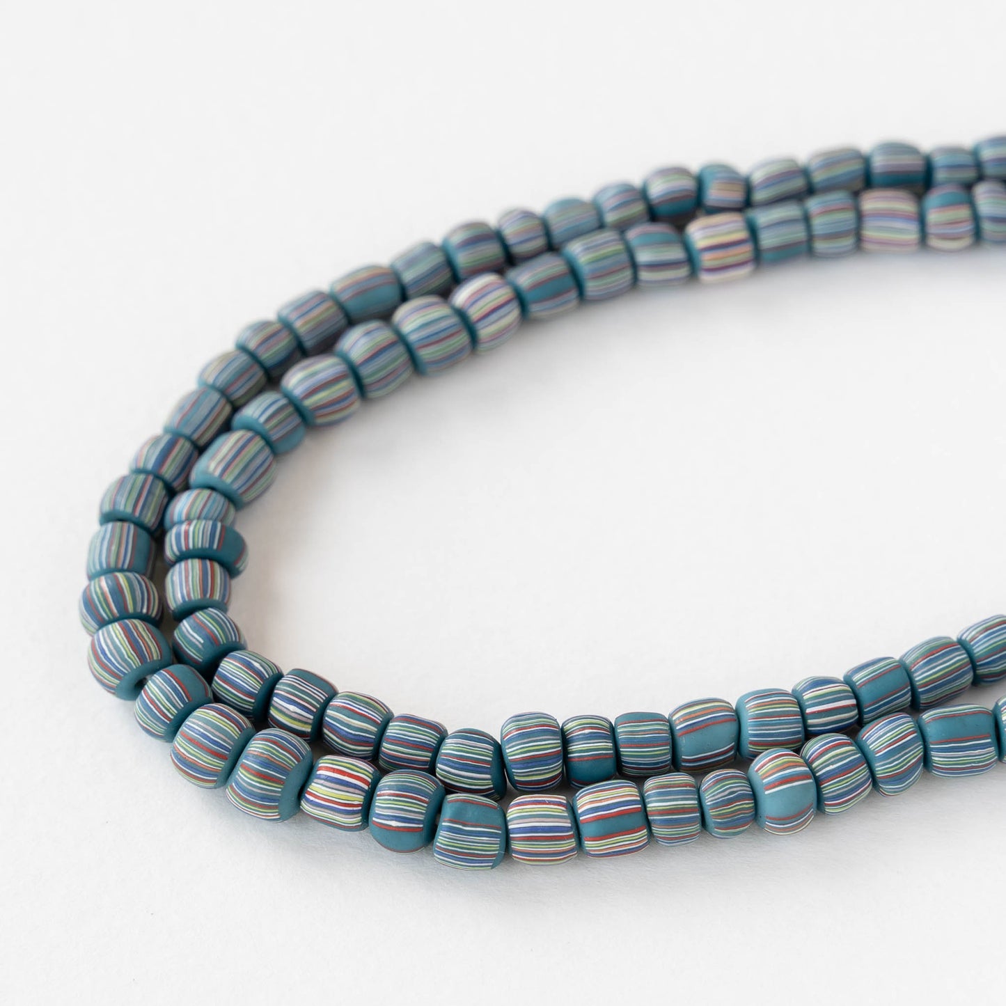 Glass Java Beads - Blue with Stripes - Whole or Half Strand