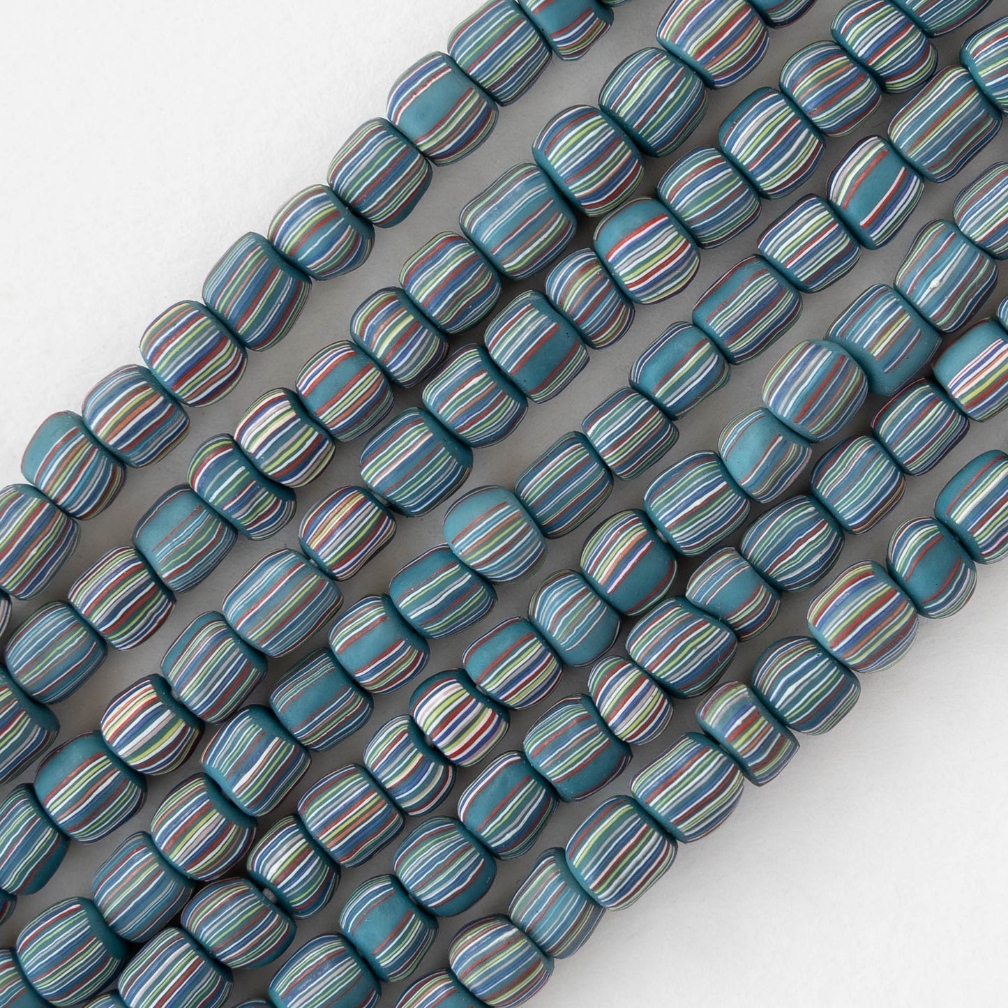 Glass Java Beads - Blue with Stripes - Whole or Half Strand