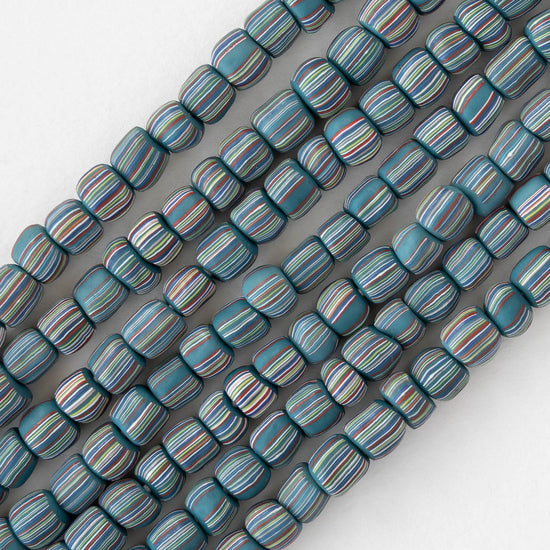 Glass Java Beads - Blue with Stripes - Whole or Half Strand
