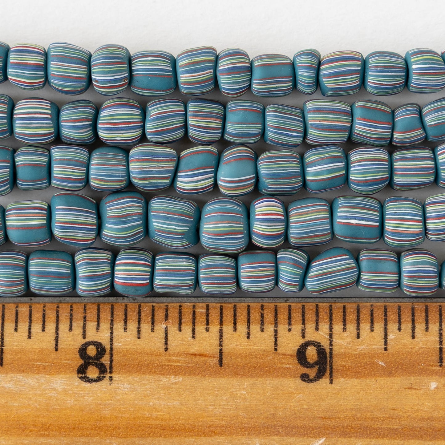 Glass Java Beads - Blue with Stripes - Whole or Half Strand