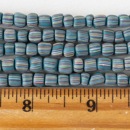 Glass Java Beads - Blue with Stripes - Whole or Half Strand
