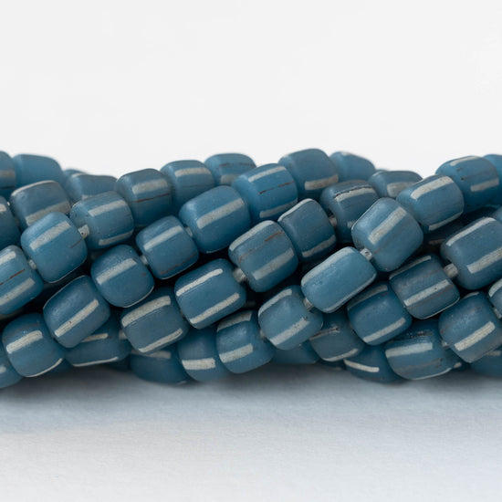 Glass Java Beads - Blue with Stripes - Whole or Half Strand