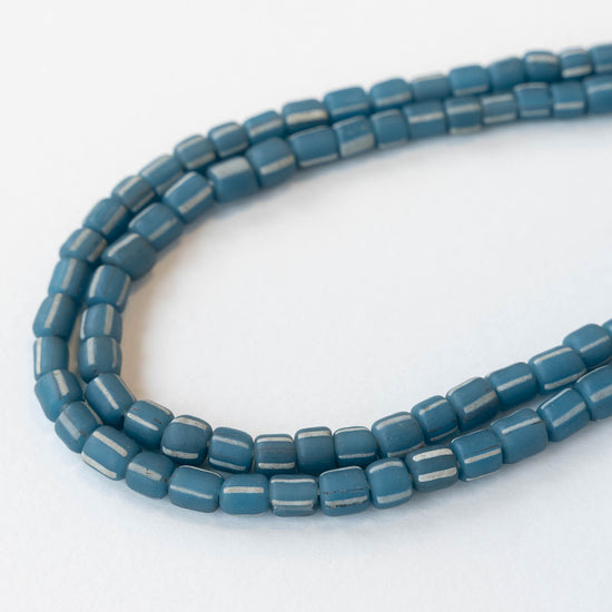 Glass Java Beads - Blue with Stripes - Whole or Half Strand