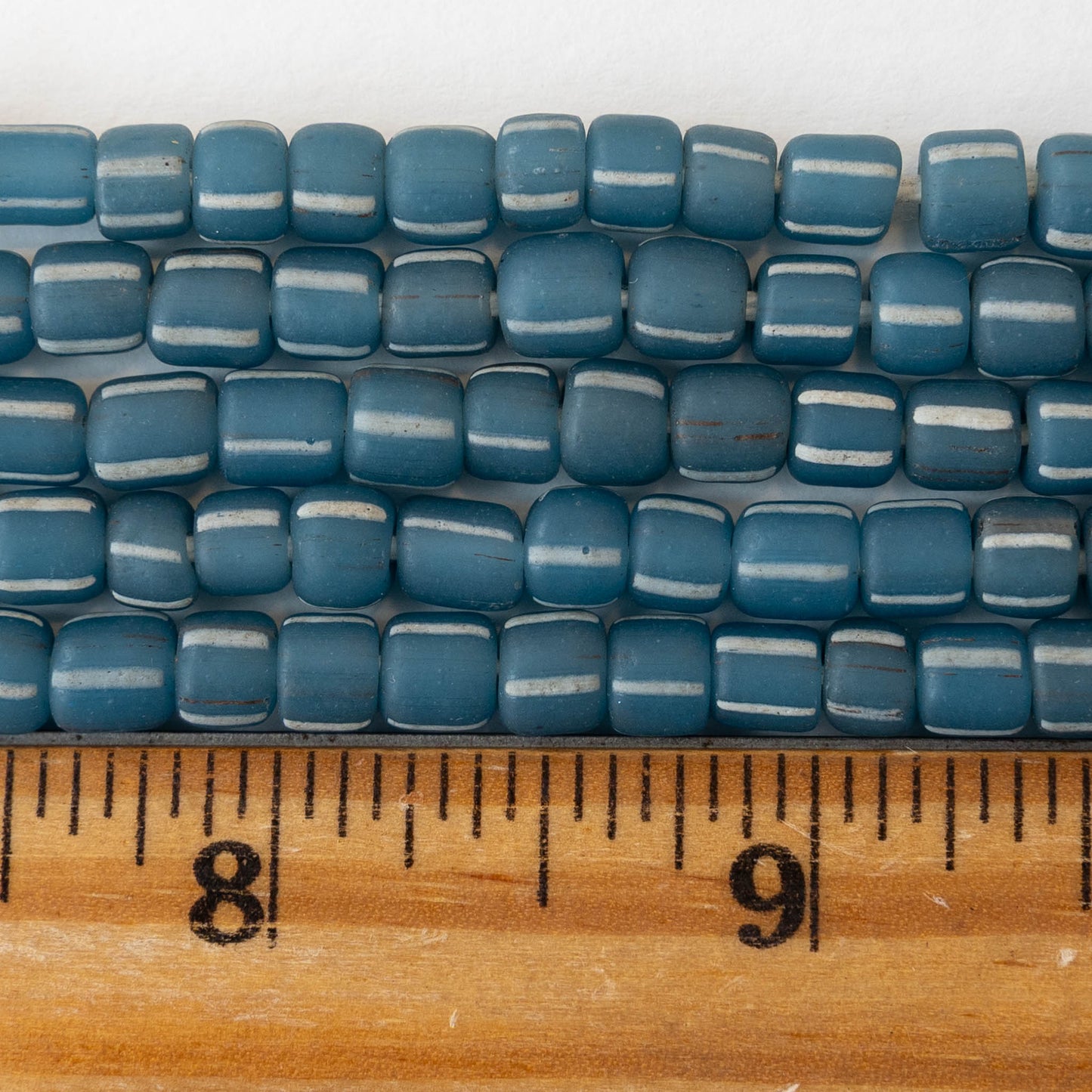 Glass Java Beads - Blue with Stripes - Whole or Half Strand