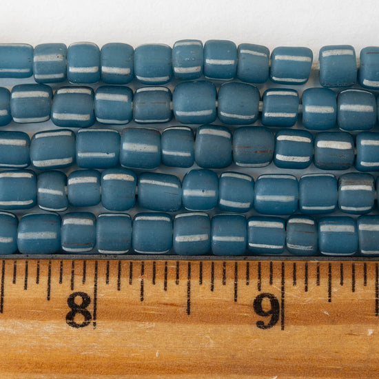 Glass Java Beads - Blue with Stripes - Whole or Half Strand