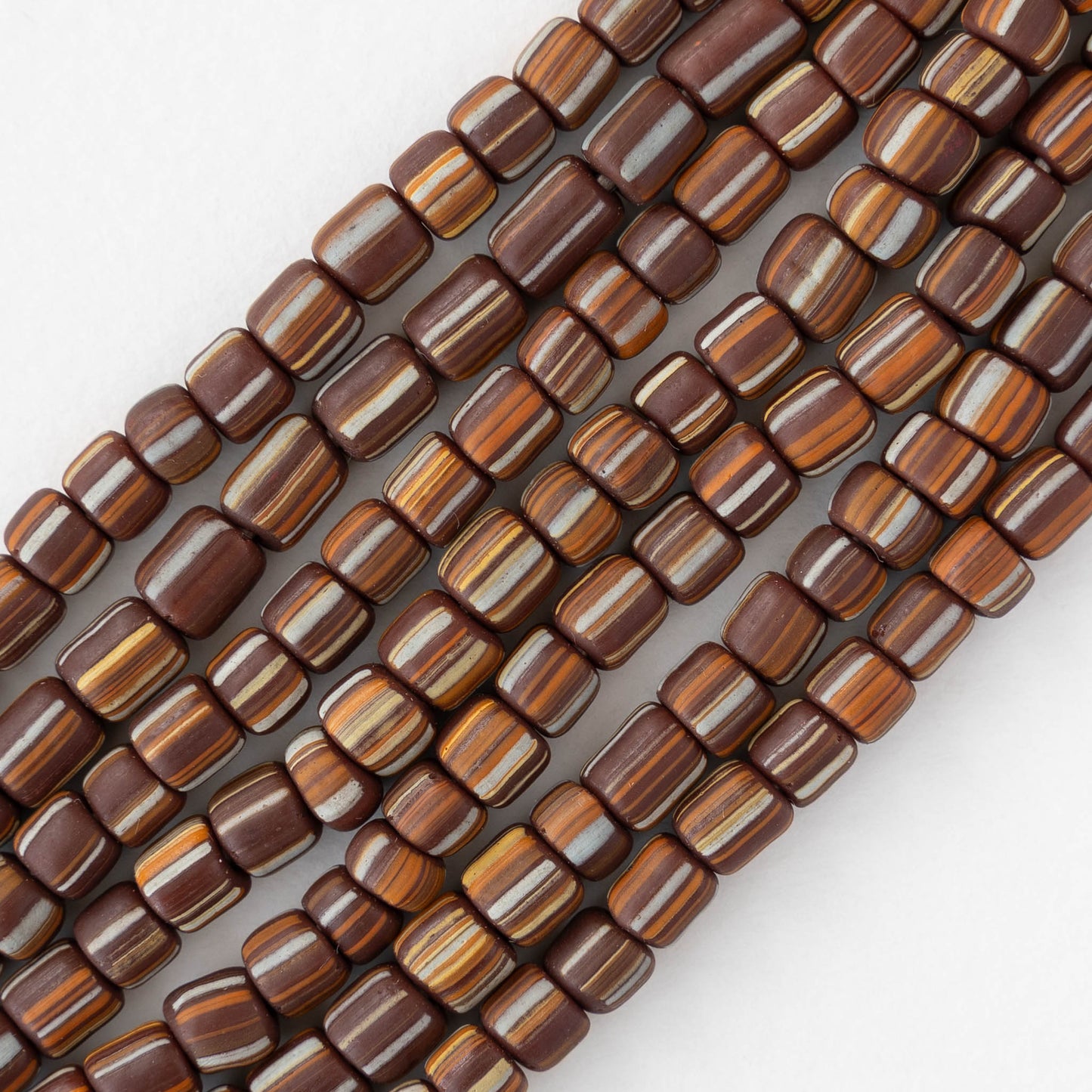 Glass Java Beads - Brown with Stripes - Whole or Half Strand