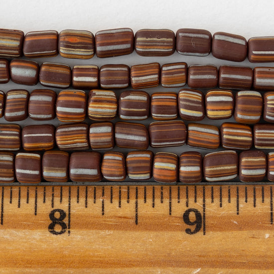 Glass Java Beads - Brown with Stripes - Whole or Half Strand