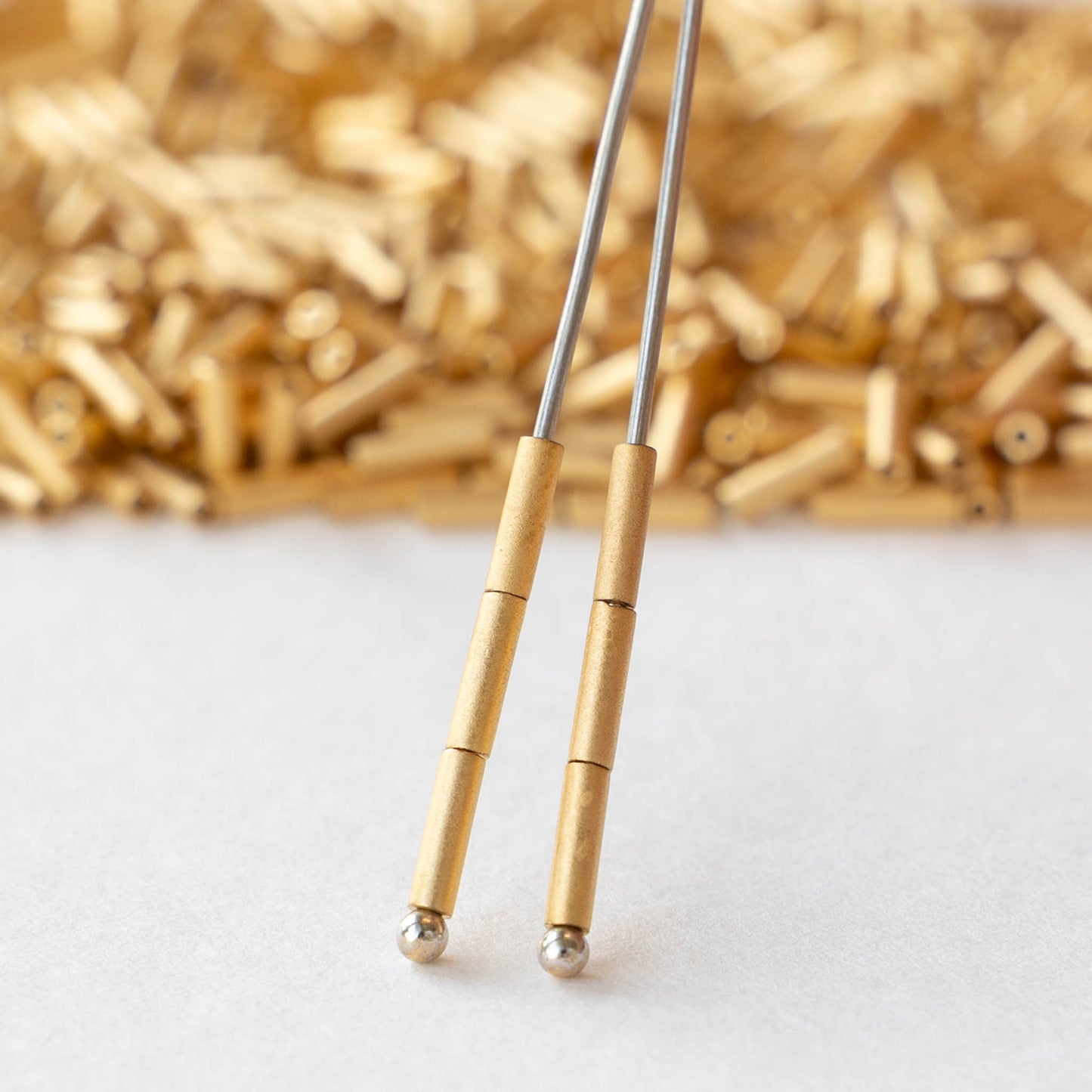 6mm Glass Bugle Beads - Matte 24k Gold Plated - 2.5 grams ~100 beads