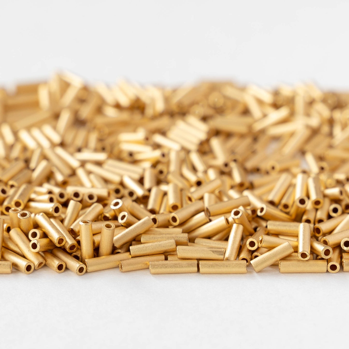 6mm Glass Bugle Beads - Matte 24k Gold Plated - 2.5 grams ~100 beads