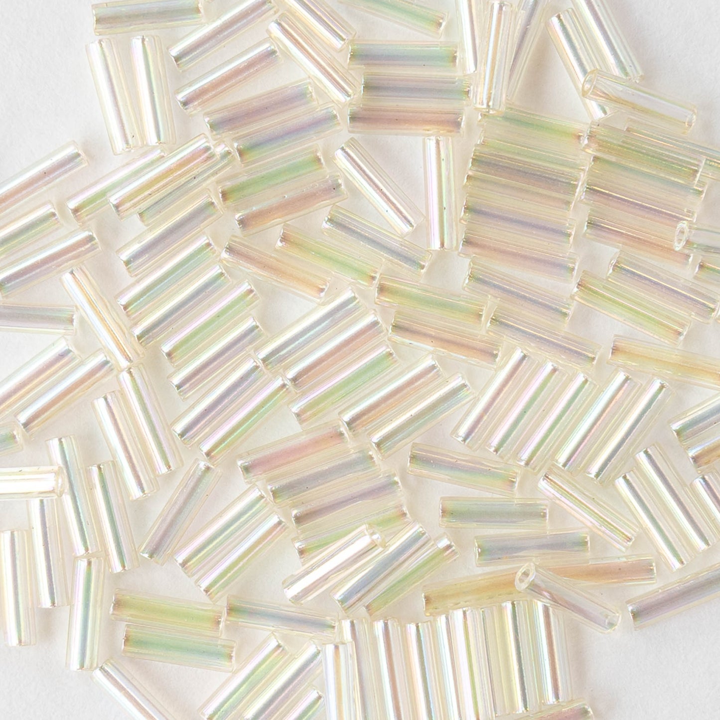 6mm Glass Bugle Beads - Crystal Ivory Gold Luster - 20 grams