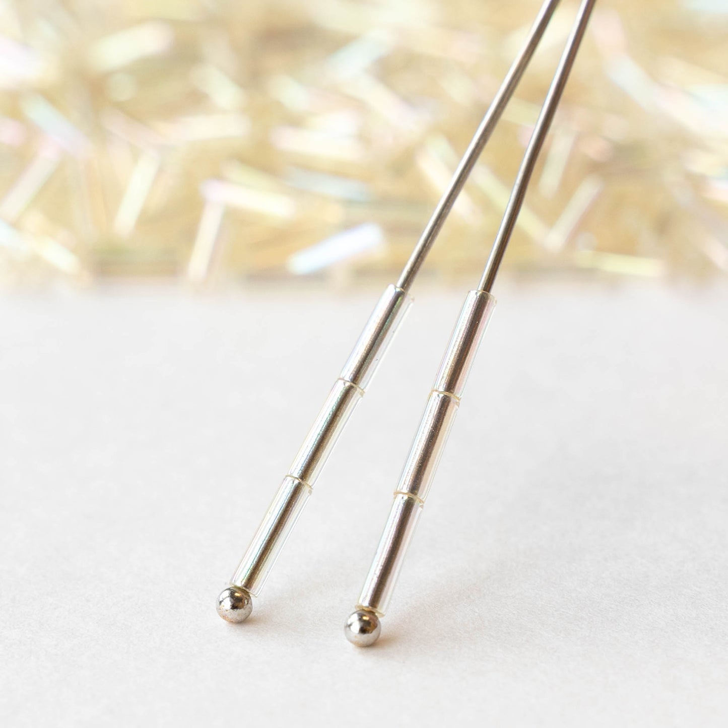 6mm Glass Bugle Beads - Crystal Ivory Gold Luster - 20 grams