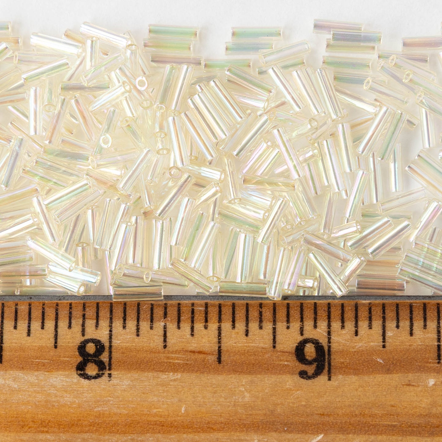 6mm Glass Bugle Beads - Crystal Ivory Gold Luster - 20 grams