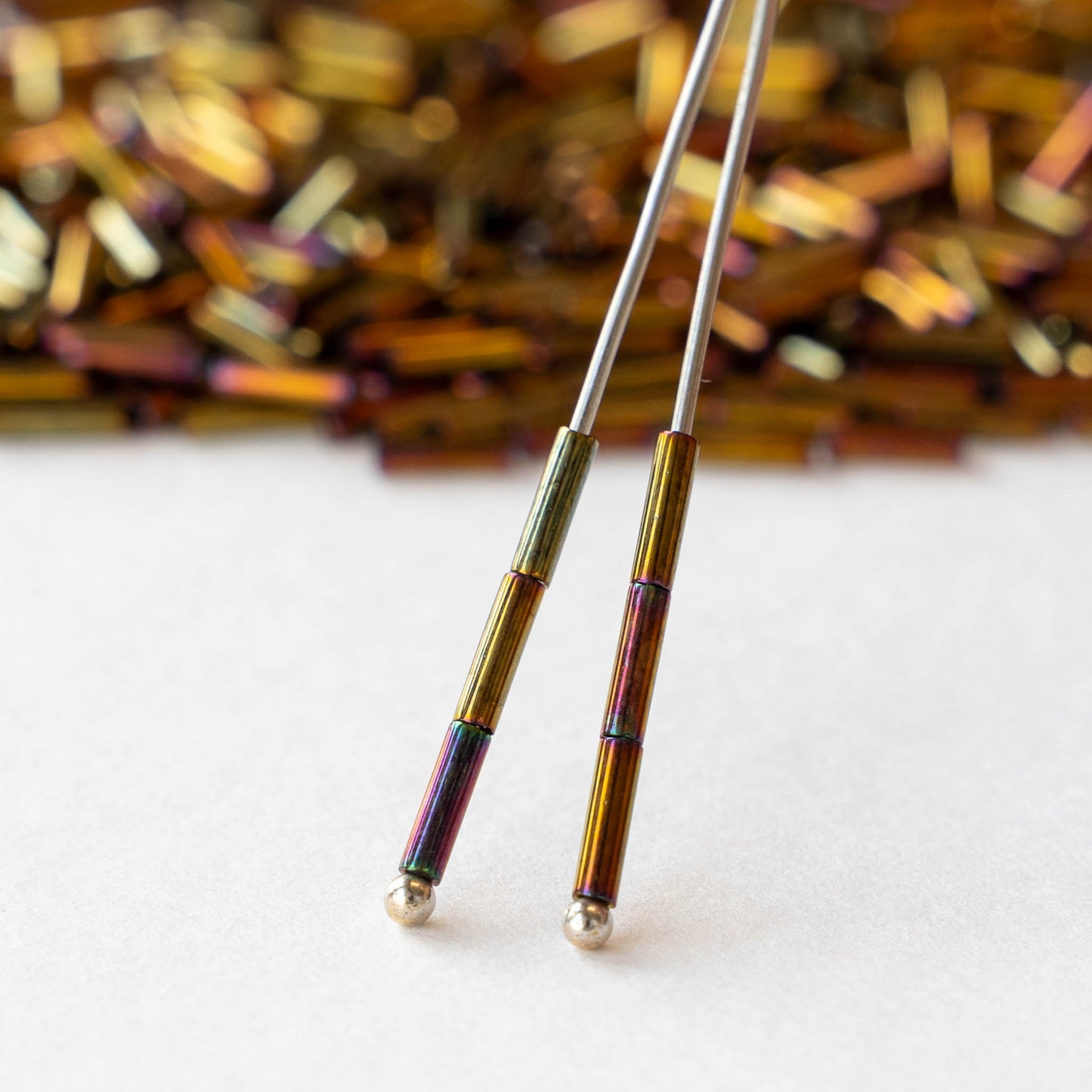 6mm Glass Bugle Beads - Metallic Gold Iris - 5 or 15 grams