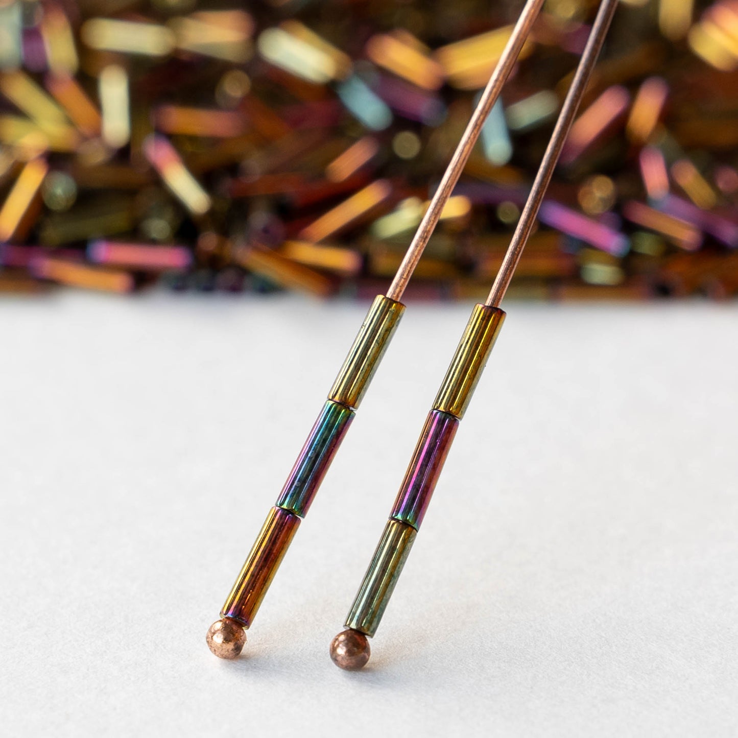 6mm Glass Bugle Beads - Metallic Gold Iris - 5 grams